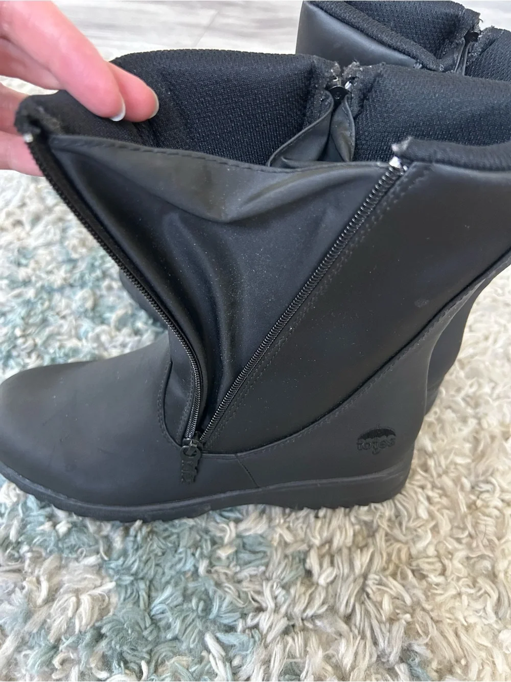 Totes Gina Waterproof Black Women's Insulated Rain Boots with Side Zippers